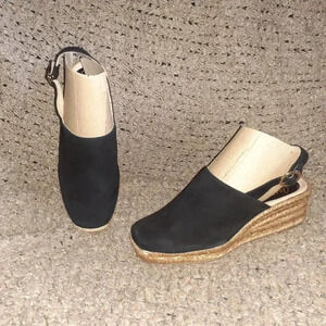 GAIMO-Black Suede Closed Toe Espadrilles-Buckle Slingback-Sz 37/6.5-NWOB